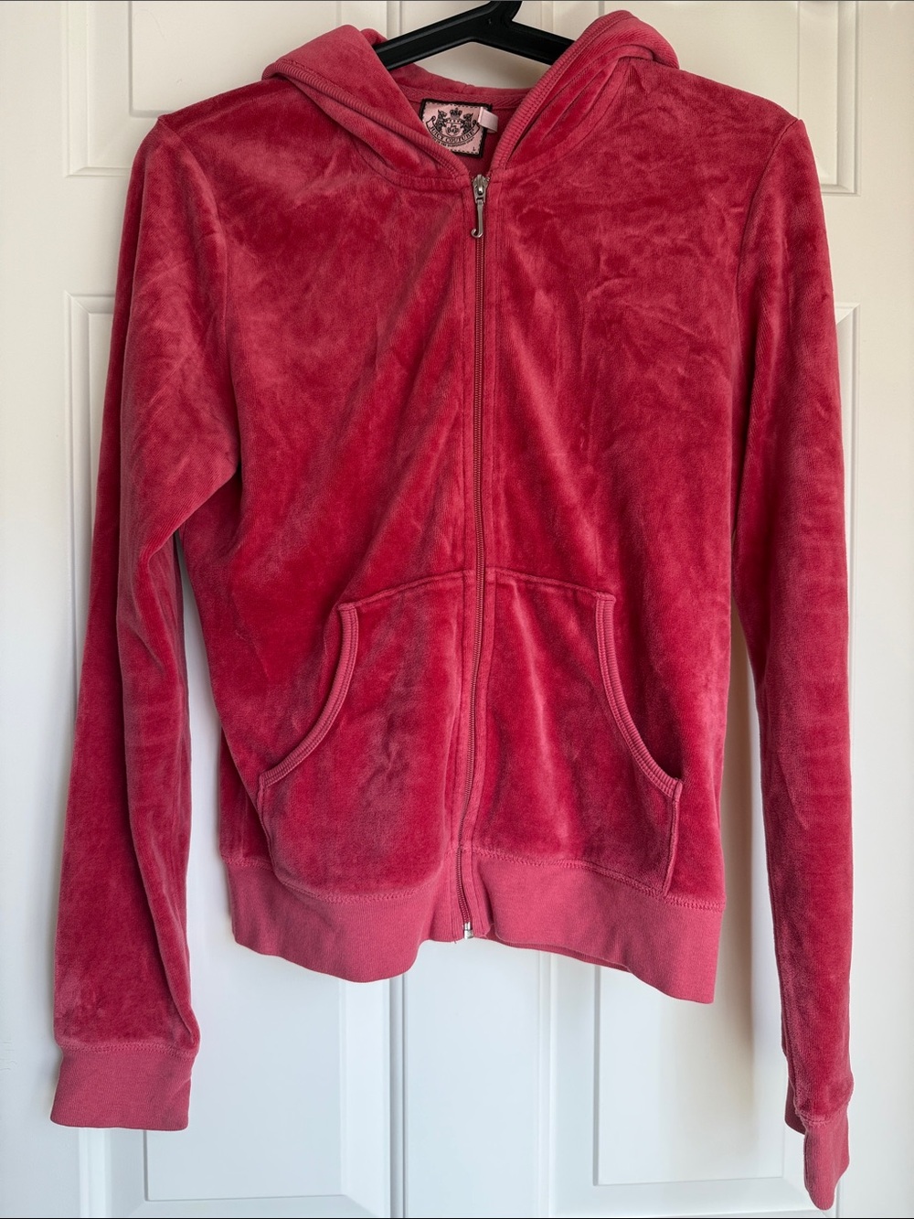 Juicy Couture Velvet Zip Hoodie in Coral Pink